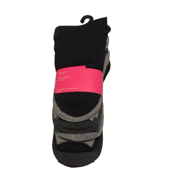 AEROSOLES Ladies Crew Socks 6 Pairs Size 9-11 Black Gray Crisscross Pattern - Picture 2 of 3